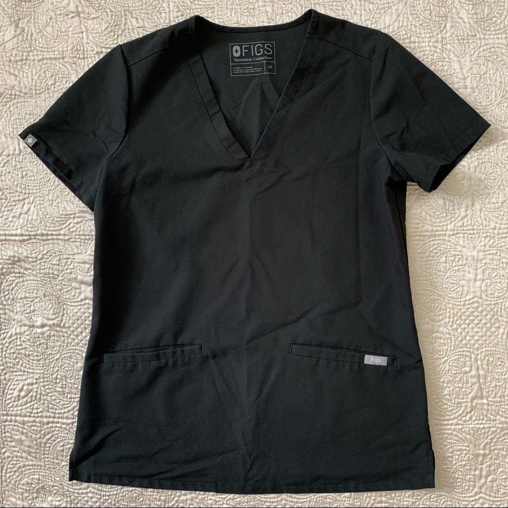 Figs Casma Three Pocket Scrub Top XS Black